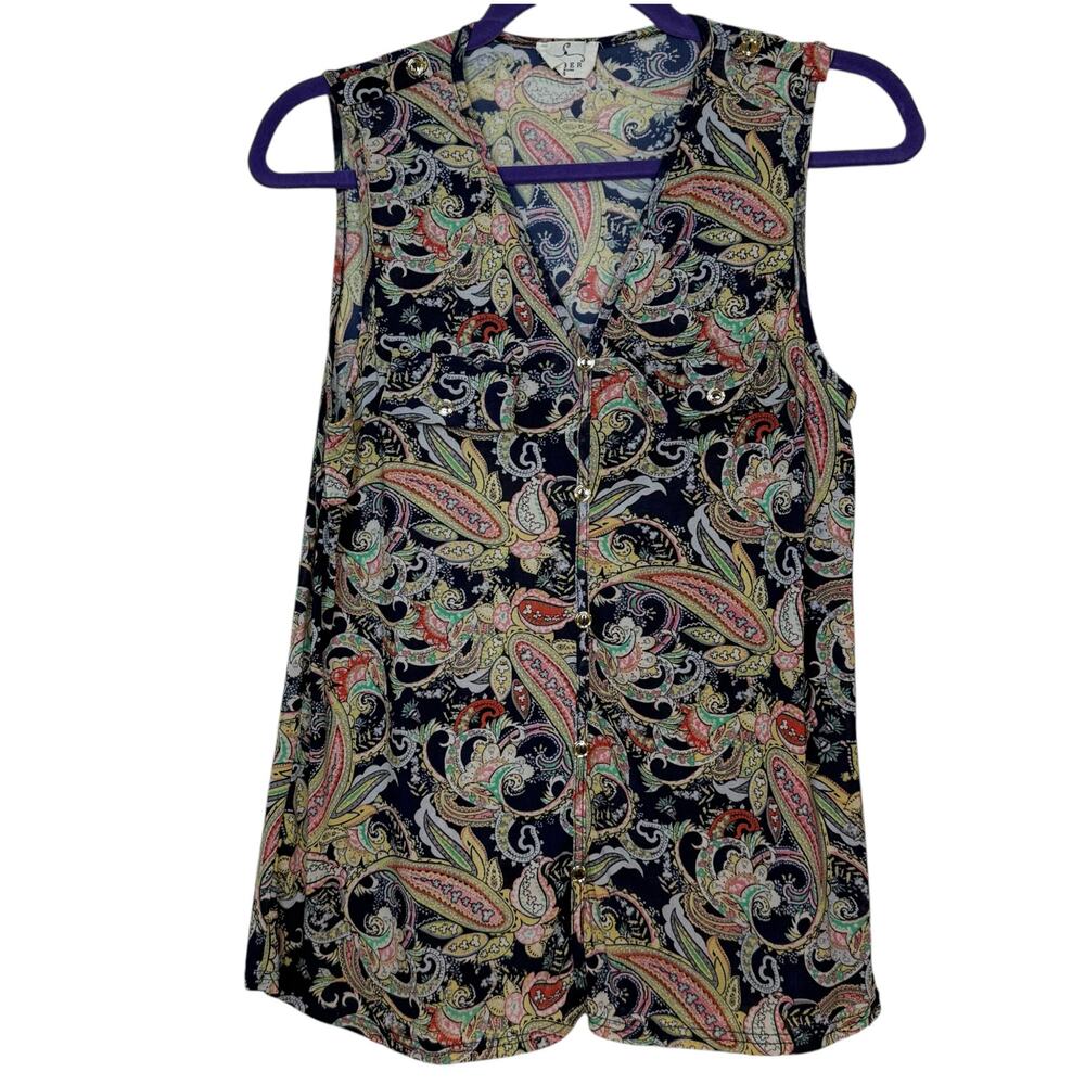 Ember multicolor fun paisley print v-neck sleeveless blouse - small